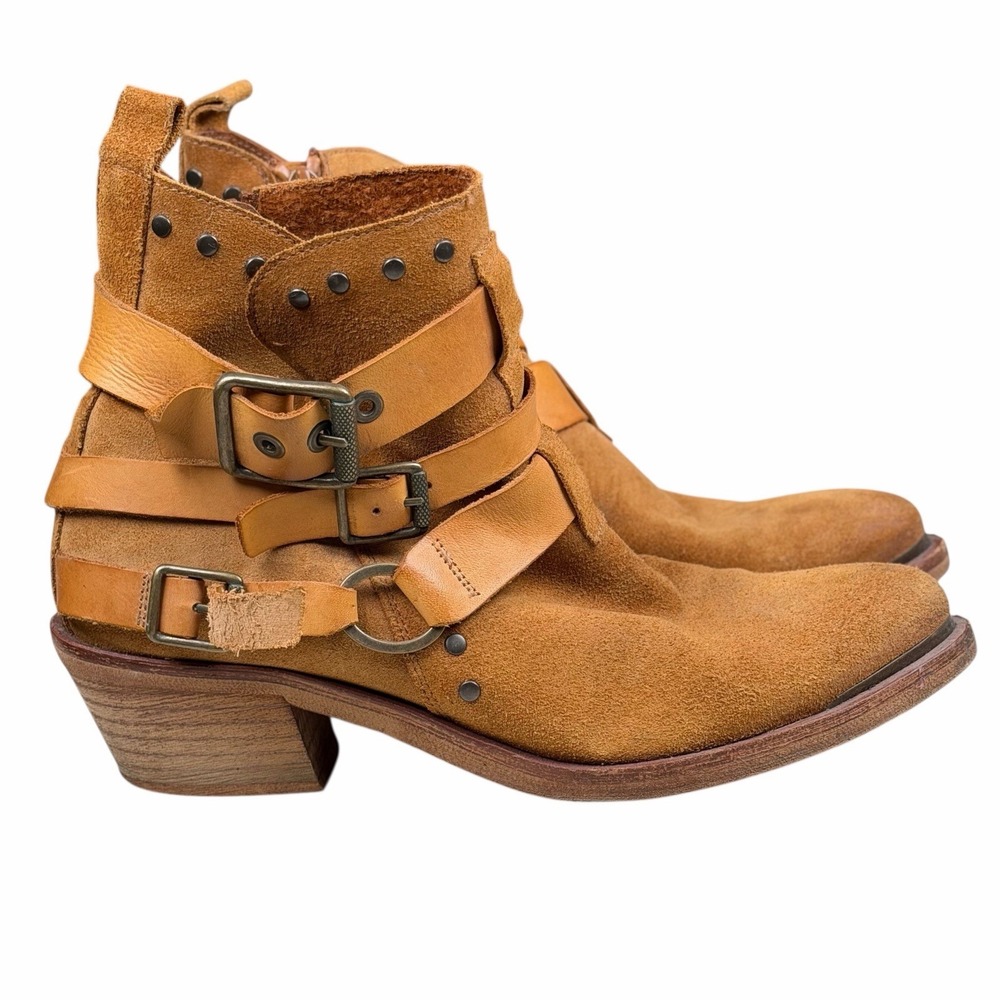 Women's SixtySeven ANTHROPOLOGIE Leather Buckle Wrapped Ankle BOOTS sz 38 US 7.5